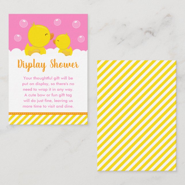 Rubber Ducky Yellow and Pink Display Shower Enclosure Card (Front/Back)