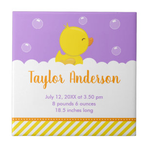 Rubber Ducky Yellow and Purple Birth Statistics Ceramic Tile