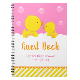 Rubber Ducky Yellow Pink Baby Shower Guest Book