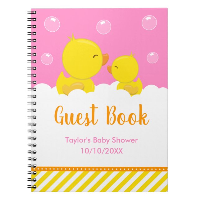 Rubber Ducky Yellow Pink Baby Shower Guest Book (Front)