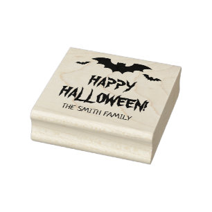 Rubber Halloween stamp with black bats and name