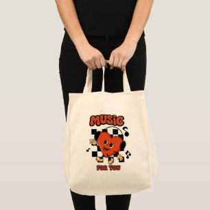 🎧 Rubber Hose Cartoon Music Heart – Retro Aesthet Tote Bag