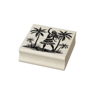 Rubber Stamp Hawaiian Dancer Palm Trees