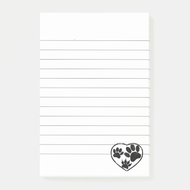 Rubber Stamped Heart And Pet Paw Prints Lined Post-it Notes (Front)