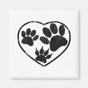Rubber Stamped Heart And Pet Paw Prints Magnet