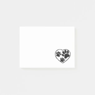 Rubber Stamped Heart And Pet Paw Prints Post-it Notes