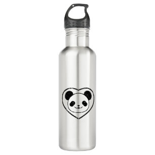 Rubber Stamped Panda Bear And Heart 710 Ml Water Bottle