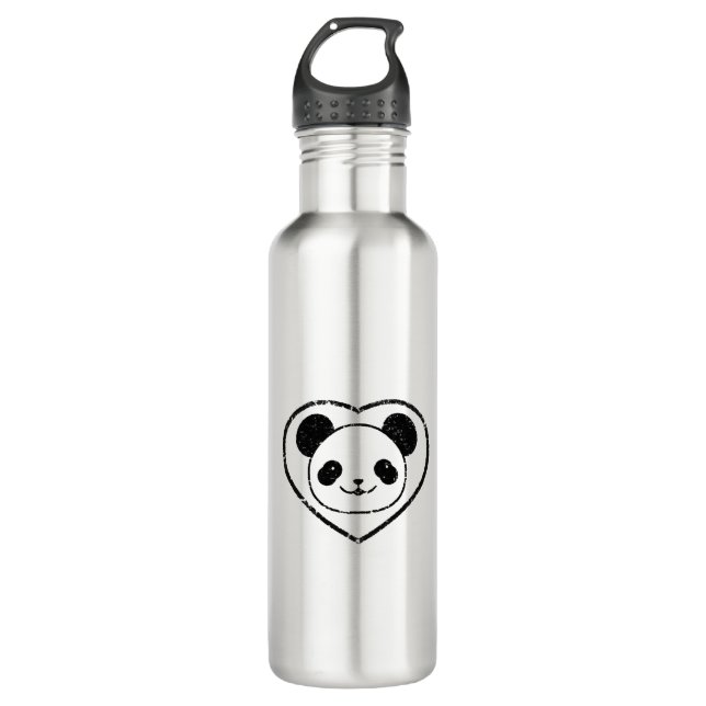 Rubber Stamped Panda Bear And Heart 710 Ml Water Bottle (Front)