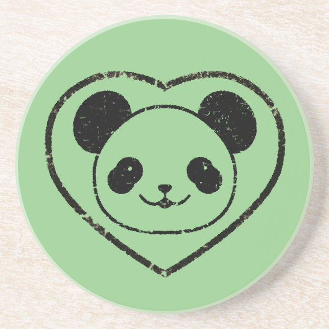 Rubber Stamped Panda Bear And Heart Coaster (Front)