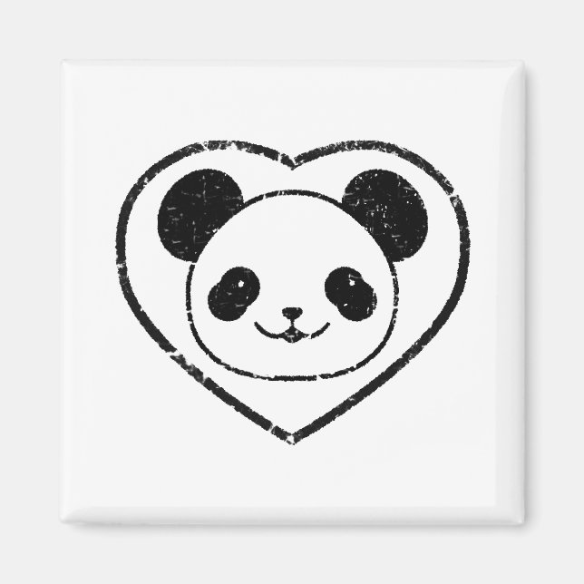 Rubber Stamped Panda Bear And Heart Magnet (Front)