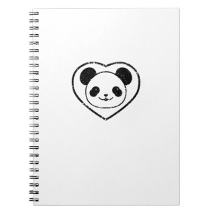 Rubber Stamped Panda Bear And Heart Notebook