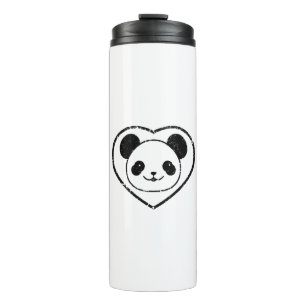 Rubber Stamped Panda Bear And Heart Thermal Tumbler
