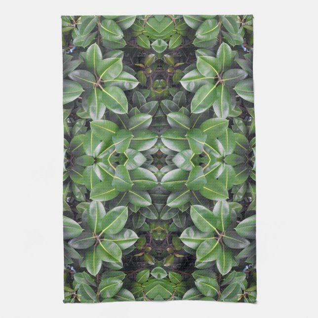 Rubber Tree Leaf Pattern Tea Towel (Vertical)