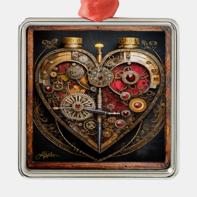 Rubies And Gears Heart Steampunk Series Metal Ornament (Front)