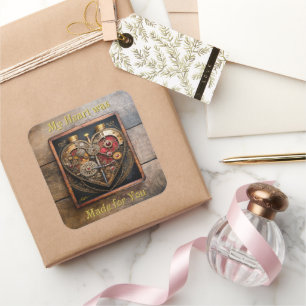 Rubies And Gears Heart Steampunk Series Square Sticker