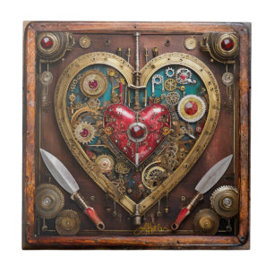 Rubies And Knives Heart Steampunk Series Ceramic Tile
