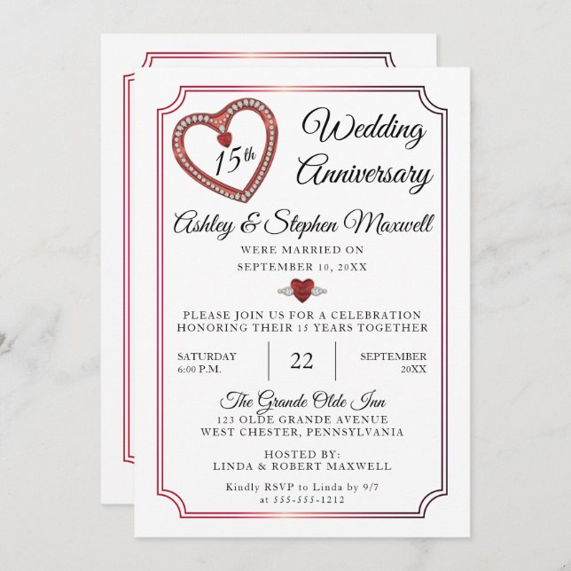 Rubies | Diamonds 15th Wedding Anniversary Party Invitation (Front/Back)