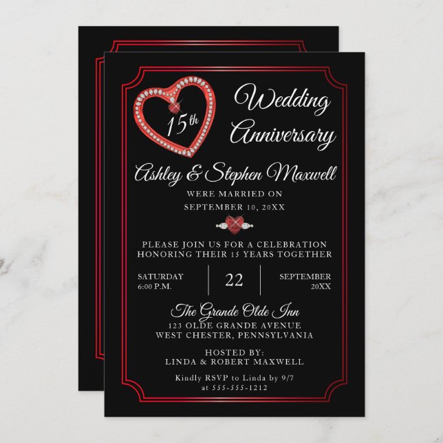 Rubies | Diamonds 15th Wedding Anniversary Party Invitation (Front/Back)