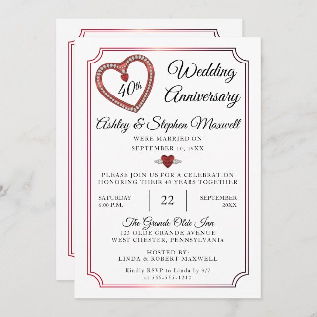 Rubies | Diamonds 40th Wedding Anniversary Party Invitation (Front/Back)