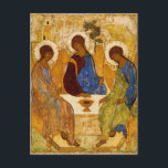 Rublev Trinity at the Table Postcard<br><div class="desc">Antique Andrei Rublev artwork/icon depicting the Father,  Son,  and Holy Ghost seated at a table.  The images appear to have angel wings.</div>