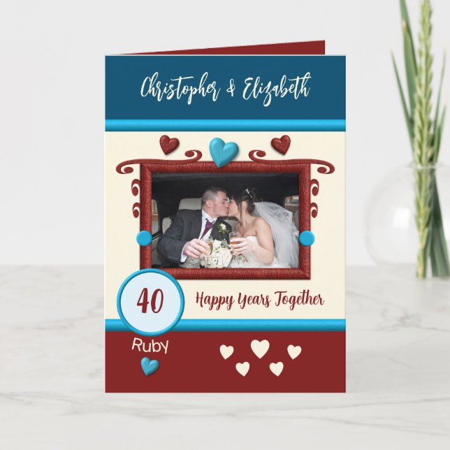 Ruby 40th anniversary add photo names blue card (Front)