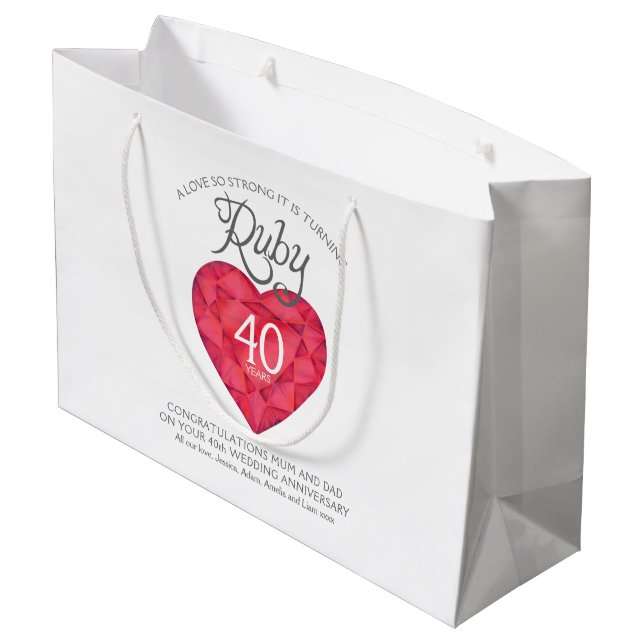 Ruby 40th anniversary custom parents gift bag (Back Angled)