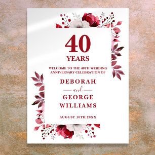 Ruby 40th Elegant Wedding Anniversary Welcome Sign