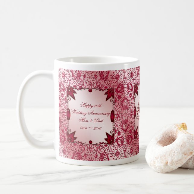 Ruby 40th Wedding Anniversary Coffee Mug (With Donut)