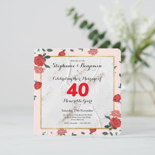 Ruby 40th Wedding Anniversary Custom Typography  Invitation (Standing Front)