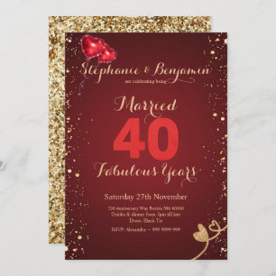 Ruby 40th Wedding Anniversary Gold Glitter Elegant Invitation