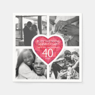 Ruby 40th wedding Anniversary heart four photos Napkin