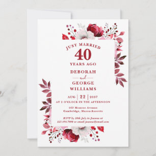 Ruby 40th Wedding Anniversary Monogram Floral Invitation
