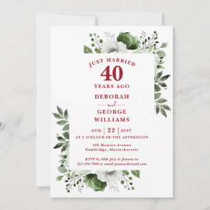 Ruby 40th Wedding Anniversary Monogram Floral  Invitation