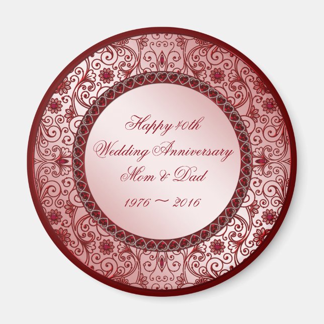 Ruby 40th Wedding Anniversary Round Magnet (Front)