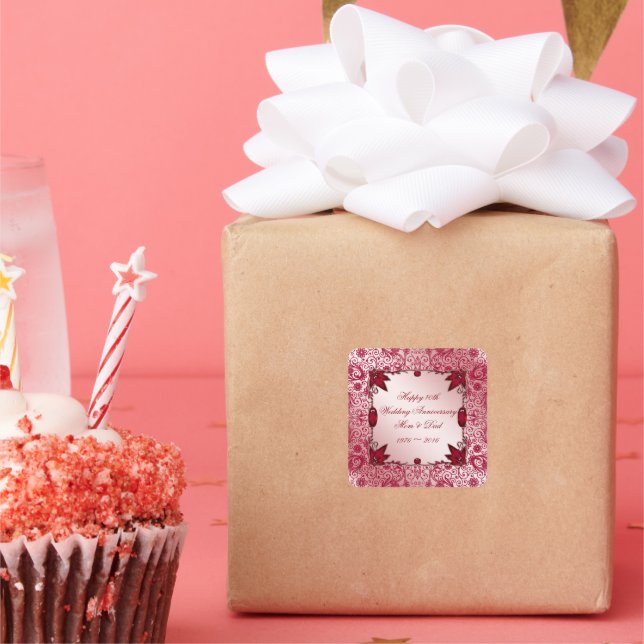 Ruby 40th Wedding Anniversary Square Sticker (Party)