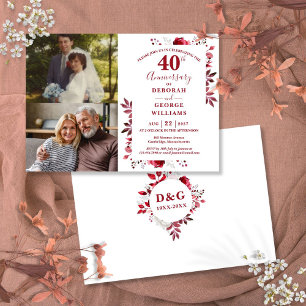 Ruby 40th Wedding Anniversary Then & Now 2 Photo Invitation
