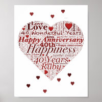 Ruby 40th Wedding Anniversary Word Art Print