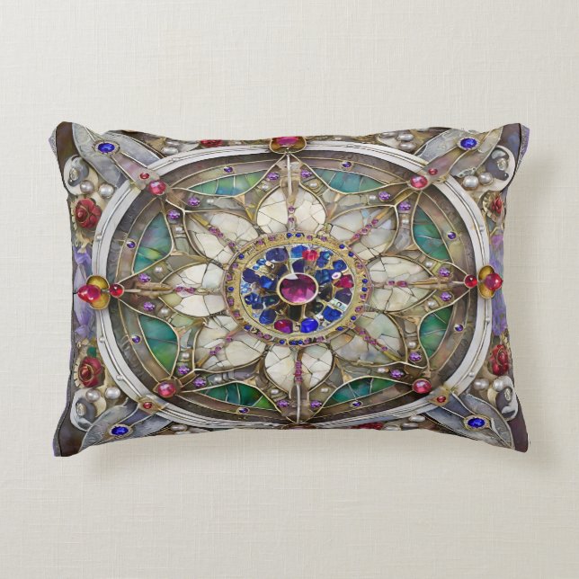 Ruby, Amethyst, Sapphire and, Pearl Mandala Decorative Cushion (Front)