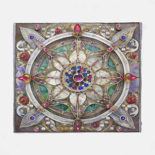 Ruby, Amethyst, Sapphire and, Pearl Mandala Fleece Blanket (Front (Horizontal))