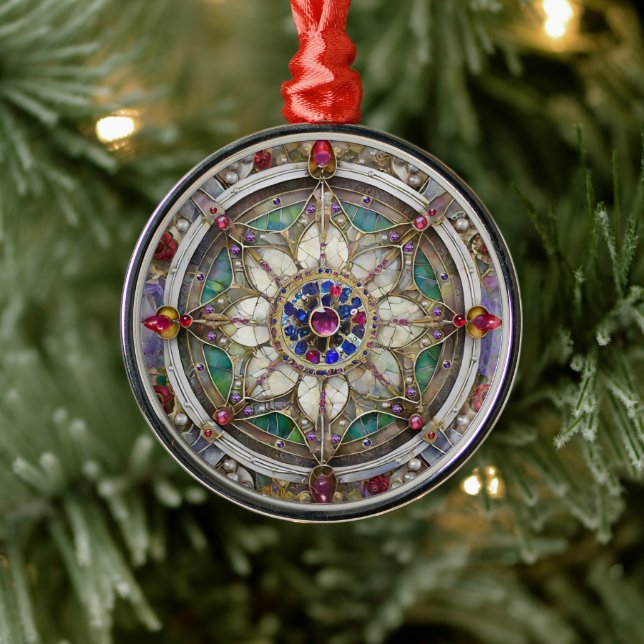 Ruby, Amethyst, Sapphire and, Pearl Mandala Metal Ornament (Tree)