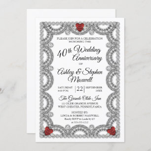 Ruby and Diamond 40th Wedding Anniversary Party Invitation