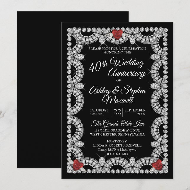 Ruby and Diamond 40th Wedding Anniversary Party Invitation (Front/Back)