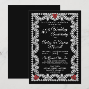 Ruby and Diamond 40th Wedding Anniversary Party Invitation