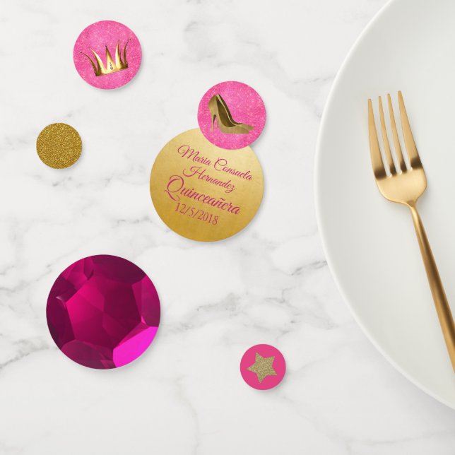 Ruby and Gold Custom Quinceanera Confetti (Group)
