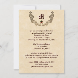 Ruby and Gold Monogram Gothic Invitation