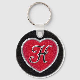 Ruby and Onyx Heart Monogrammed Keychain