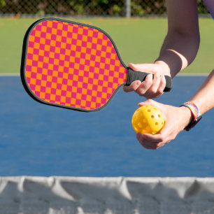 Ruby and Orange Chequered Vintage Pickleball Paddle