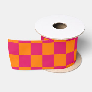 Ruby and Orange Chequered Vintage Satin Ribbon