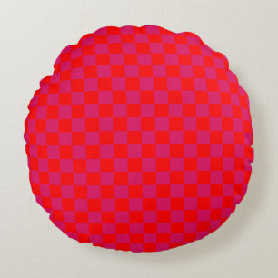 Ruby and Red Chequered Vintage Round Cushion