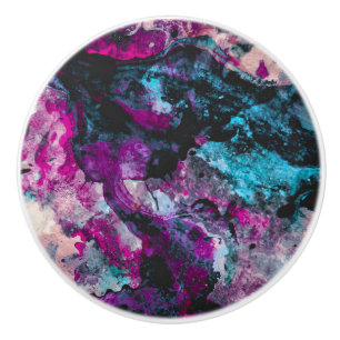 Ruby and Sapphire Crystal Geode Abstract Ceramic Knob